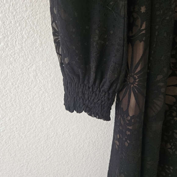 Farm Rio Anthropologie Dress XS Black Open Back Floral Midi Whimsy Goth Illusion - Picture 8 of 14